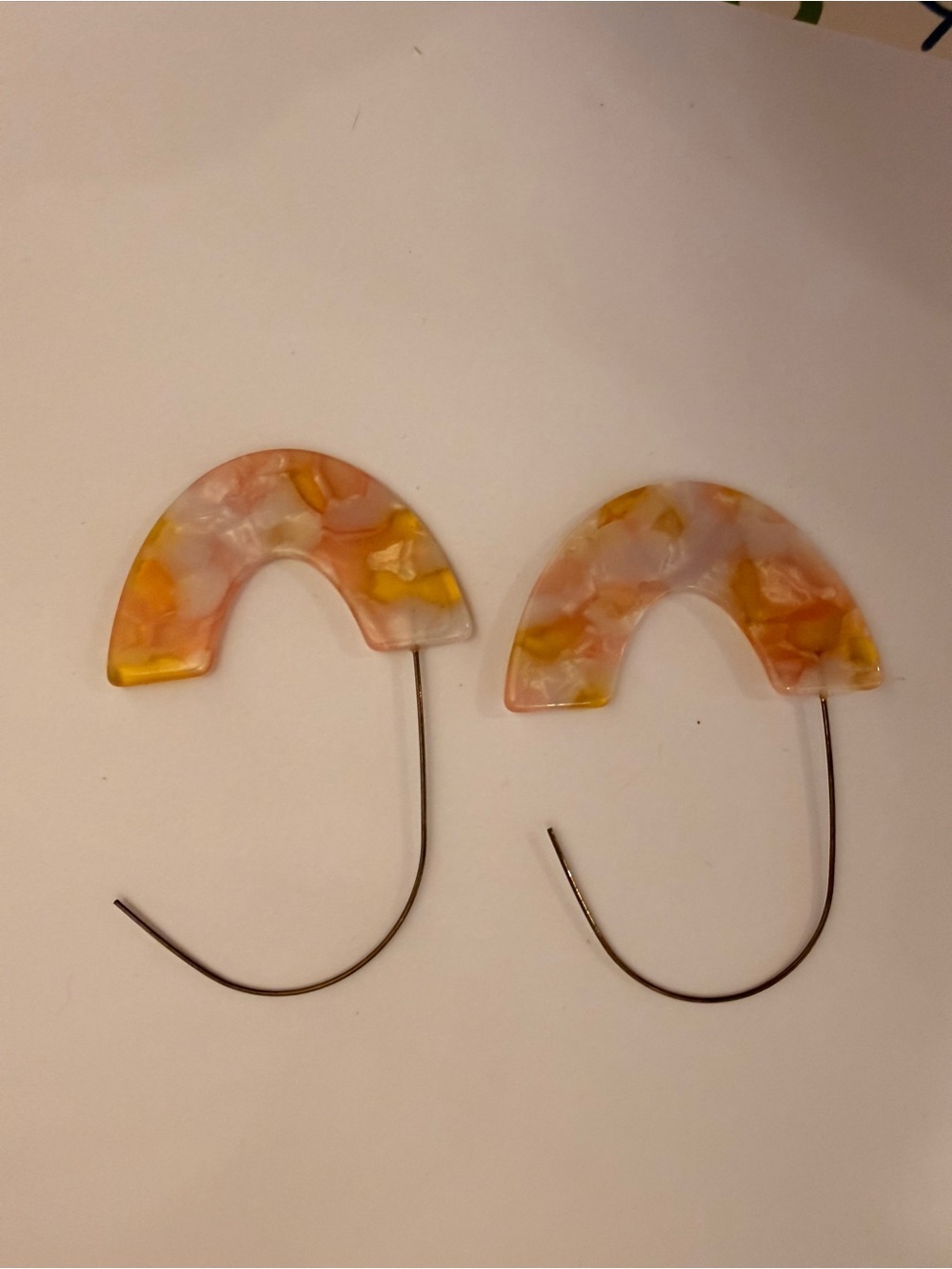 Marbled Pink & Yellow Resin Arch Earrings